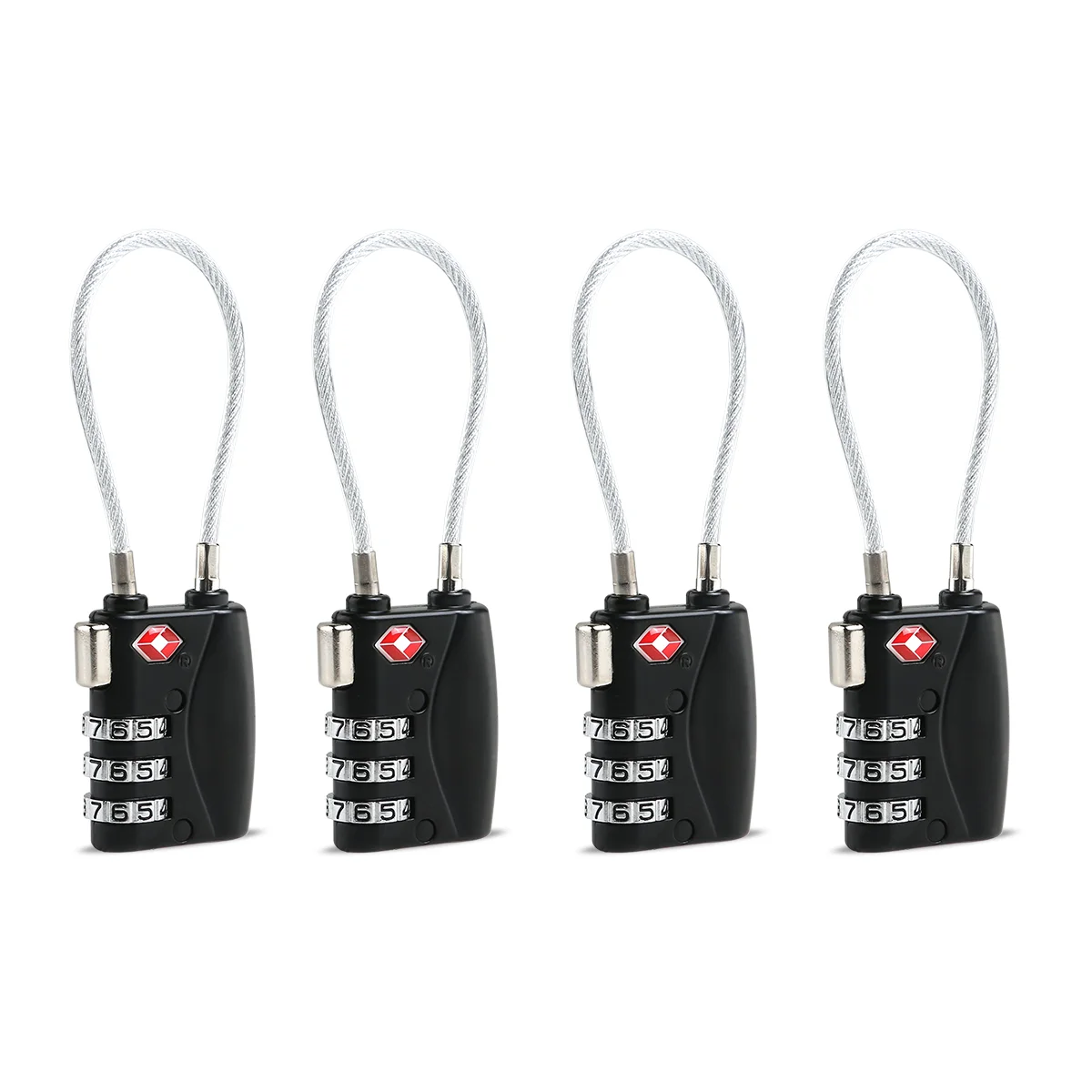 

OULII 4pcs Portable TSA Approved Cable Luggage Lock 3-Digit Password Lock Padlock (Black)