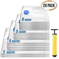 Vacuum Storage Bags 20 Pack, Space Saver Sealer Bags for Clothes Blankets Comforters with Hand Pump Closet Organizer Bags