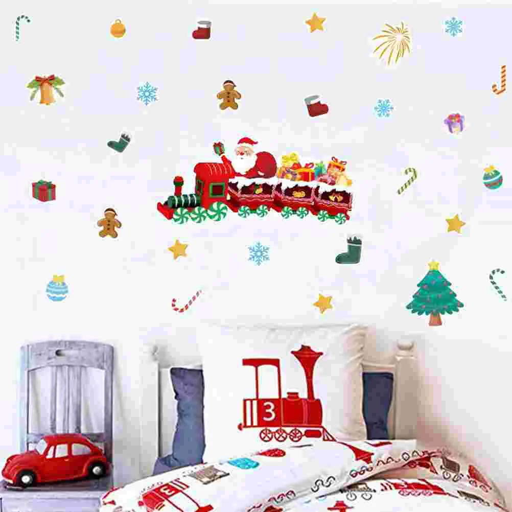 

Wall Christmas Window Clings Santa Claus Sticker Stickers Decalstree Train Holiday Decor