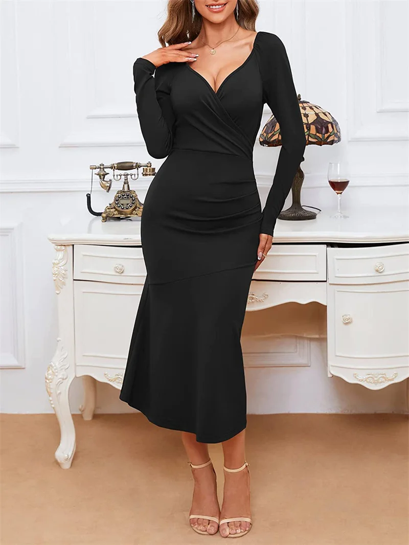 

Elegant Midriff Dressy Women Fashion Irregular Shrink Waist Sweet Style Dresses Female 2023 Cotton Sexy Backless V Neck Bodysuit