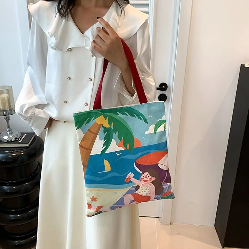 

Printed Cartoon Canvas Tote Handbag Reusable Large Capacity All-match Ins Style Simple Outdoor