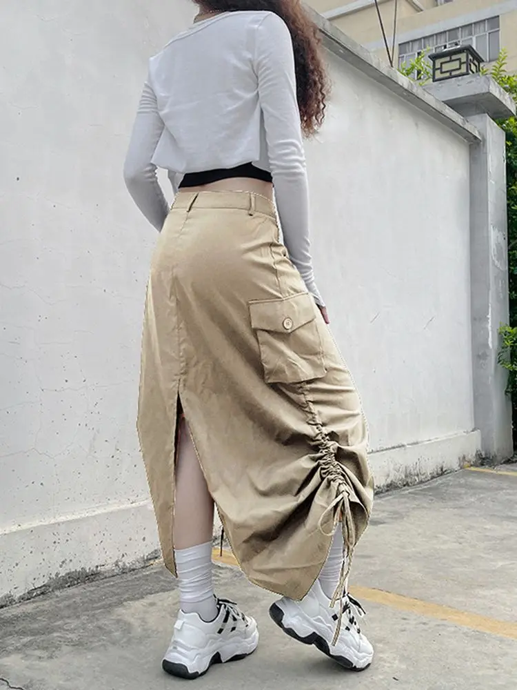 Юбка гранж-панк Женская длинная багги с завышенной талией и карманами эстетичная