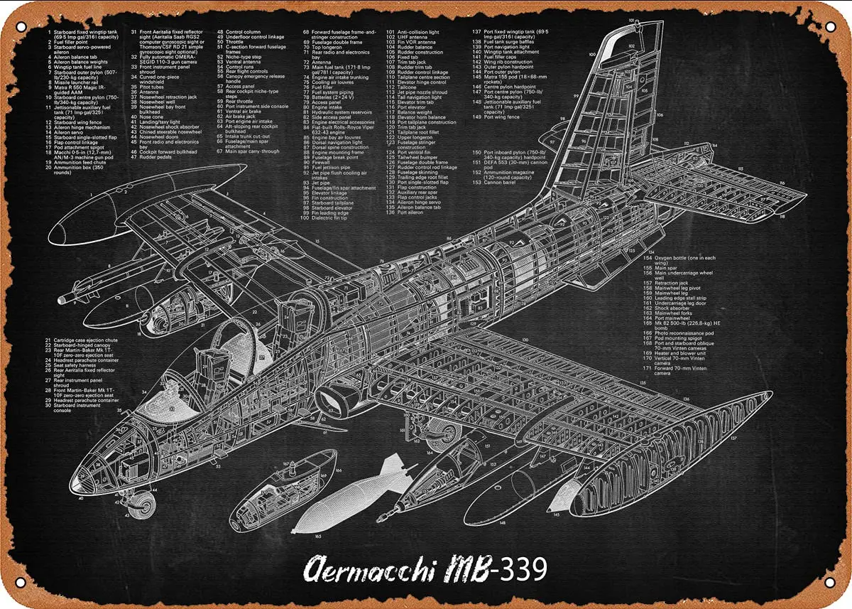 Металлическая жестяная вывеска Aermacchi MB339 2 # Настенный декор мужская пещера