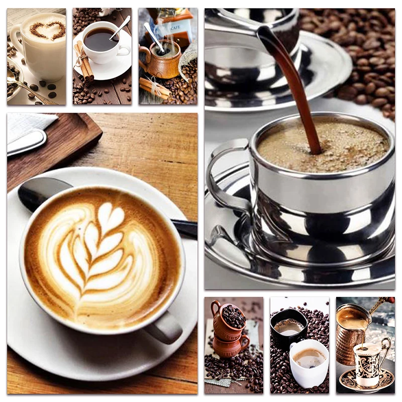 

New 5D Diamond painting mosaic Coffee cup latte Cappuccino DIY Full Diamond embroidery cross stitch Shop sign Home decor E088