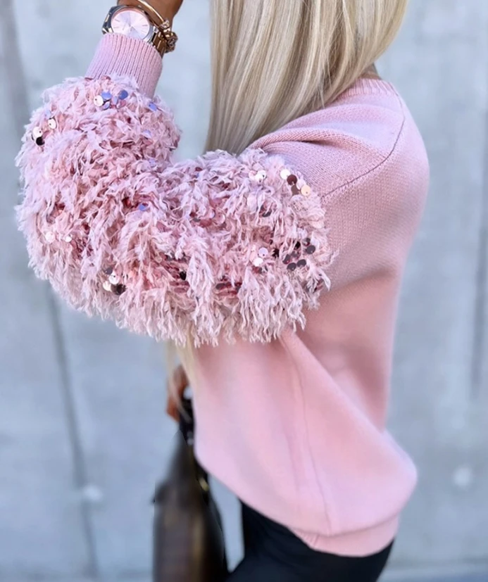 Женский трикотажный свитер с длинным рукавом