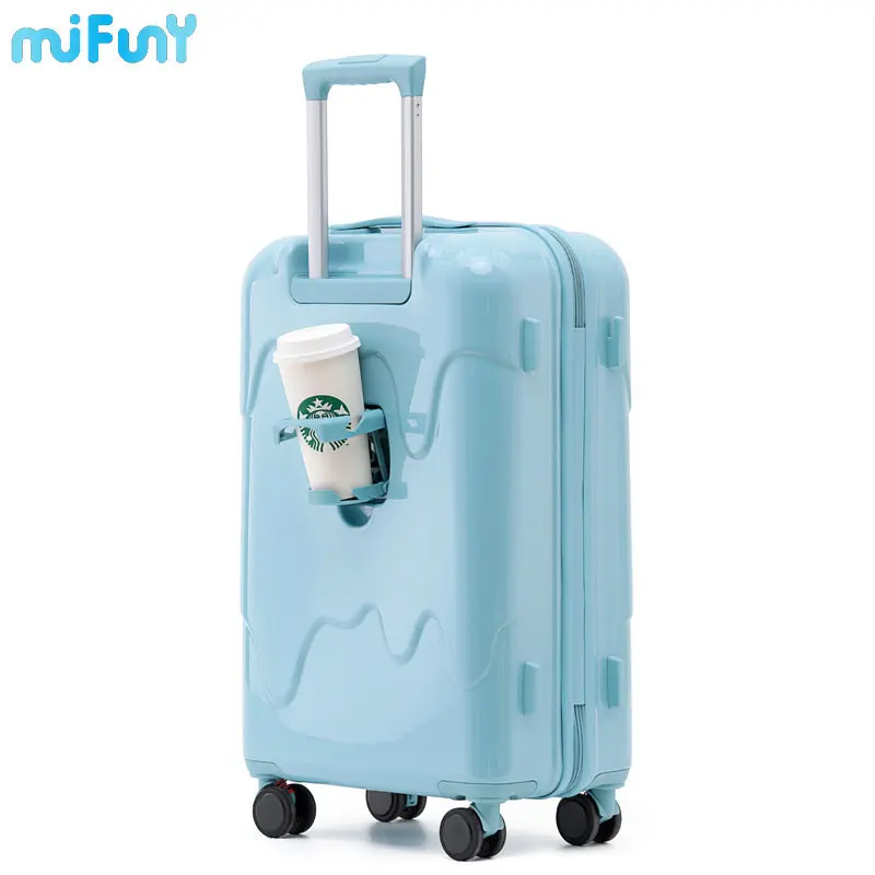 MiFuny Ice Cream Rolling Luggage with USB Charge Port Carry on Luggage with Wheels Boarding Suitcase Set Travel Luggage Trolley