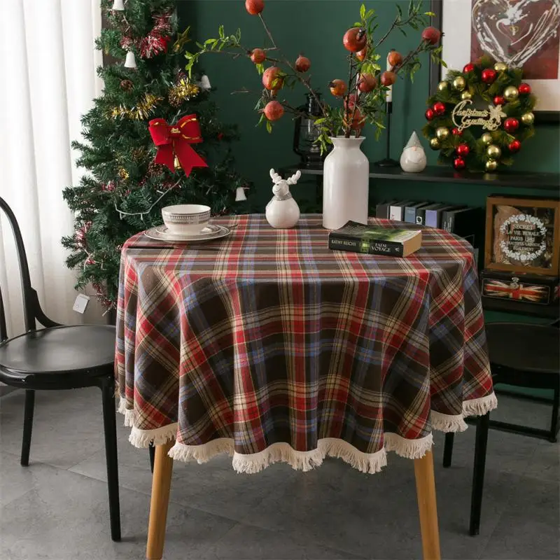 

Dinner American Cloth Round Tasselplaid Plaid Christmas Day Table Cloth Yarn-dyed Plaid