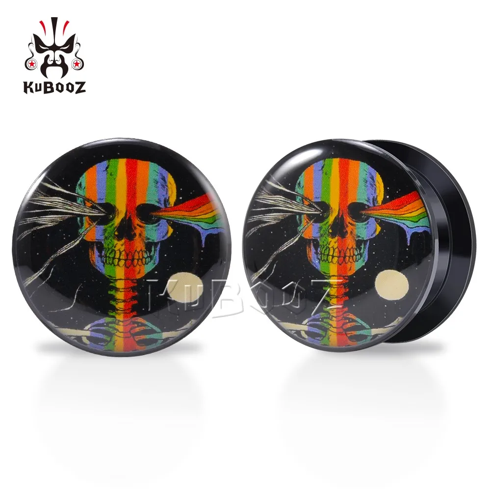 

KUBOOZ New Acrylic Crying Rainbow Skull Ear Plugs Tunnels Body Piercing Jewelry Earring Gauges Stretchers Expanders 6-30mm 2PCS