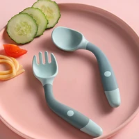 kids spoon fork set baby spoon utensils given auxiliary food toddler learn to eat training bendable soft tableware baby feeding