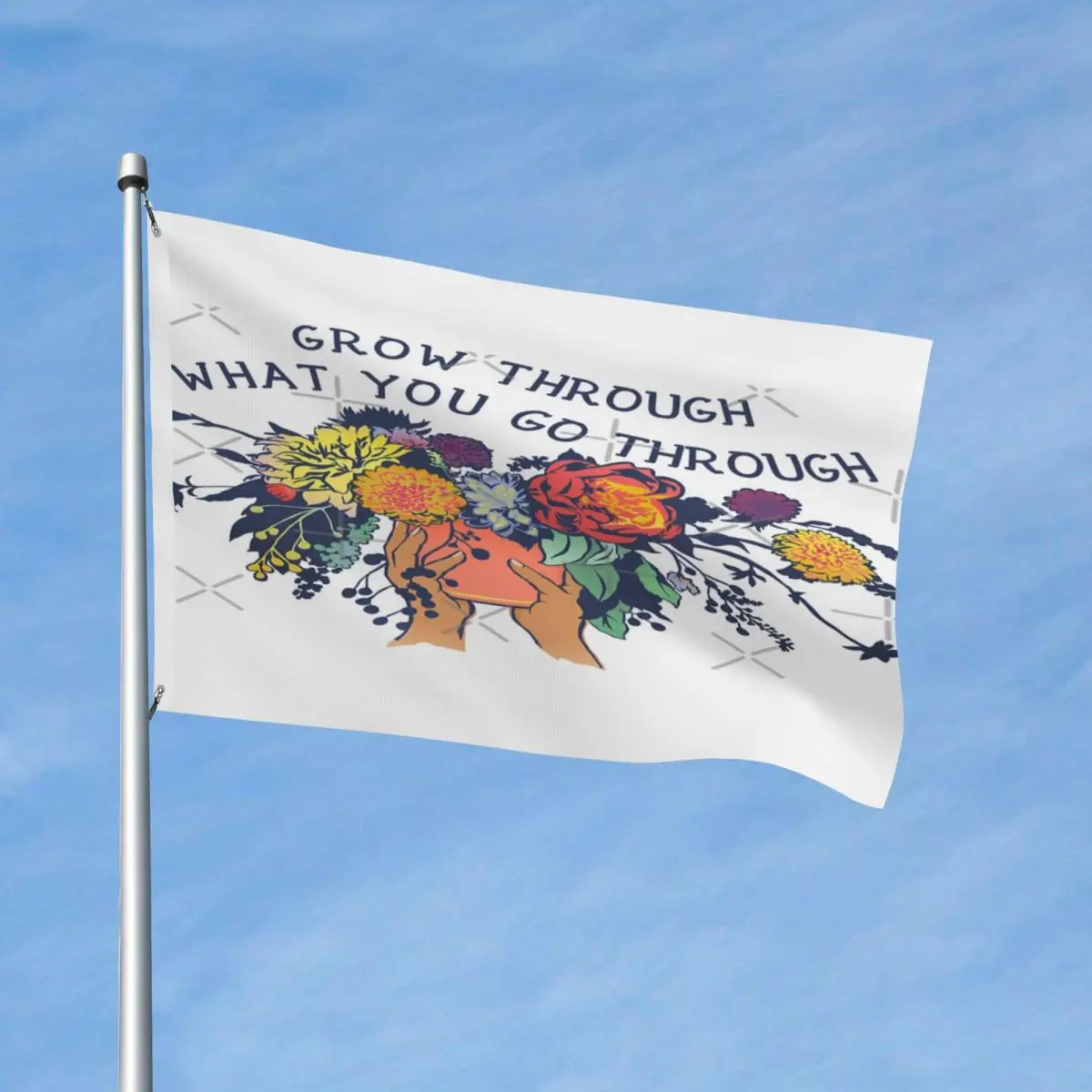 

Grow Through What You Go Through Flag Decor Vintage Easy To Hang Fade Resistant Flowy Bright