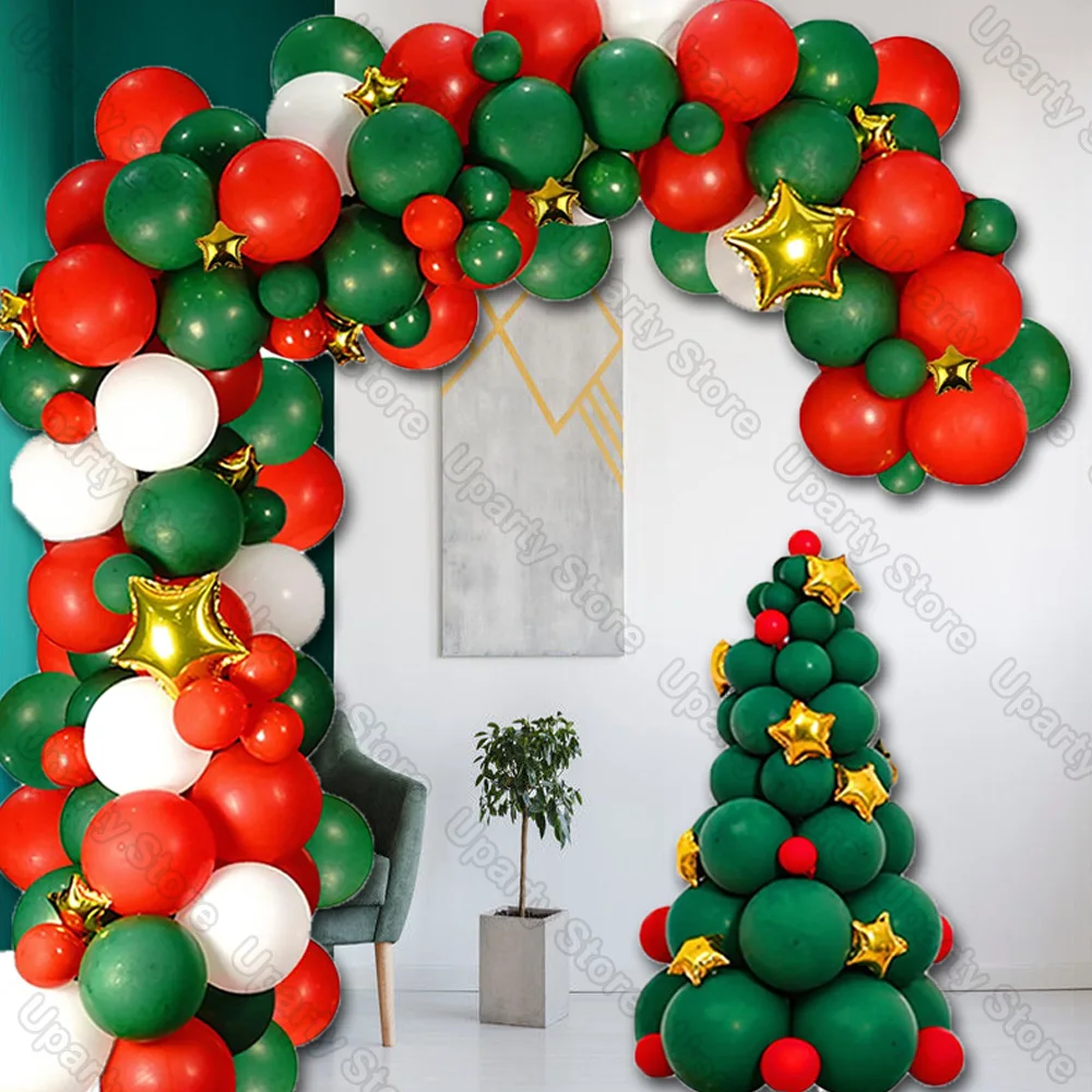 

Рождественские украшения, воздушные шары в форме арки, зеленые, красные, золотые звезды, воздушные шары на рождественскую елку, украшение на...