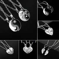 2pcsset tai chi gossip black and white stitching pendant necklace heart friendship clavicle chain couple necklace jewelry gift