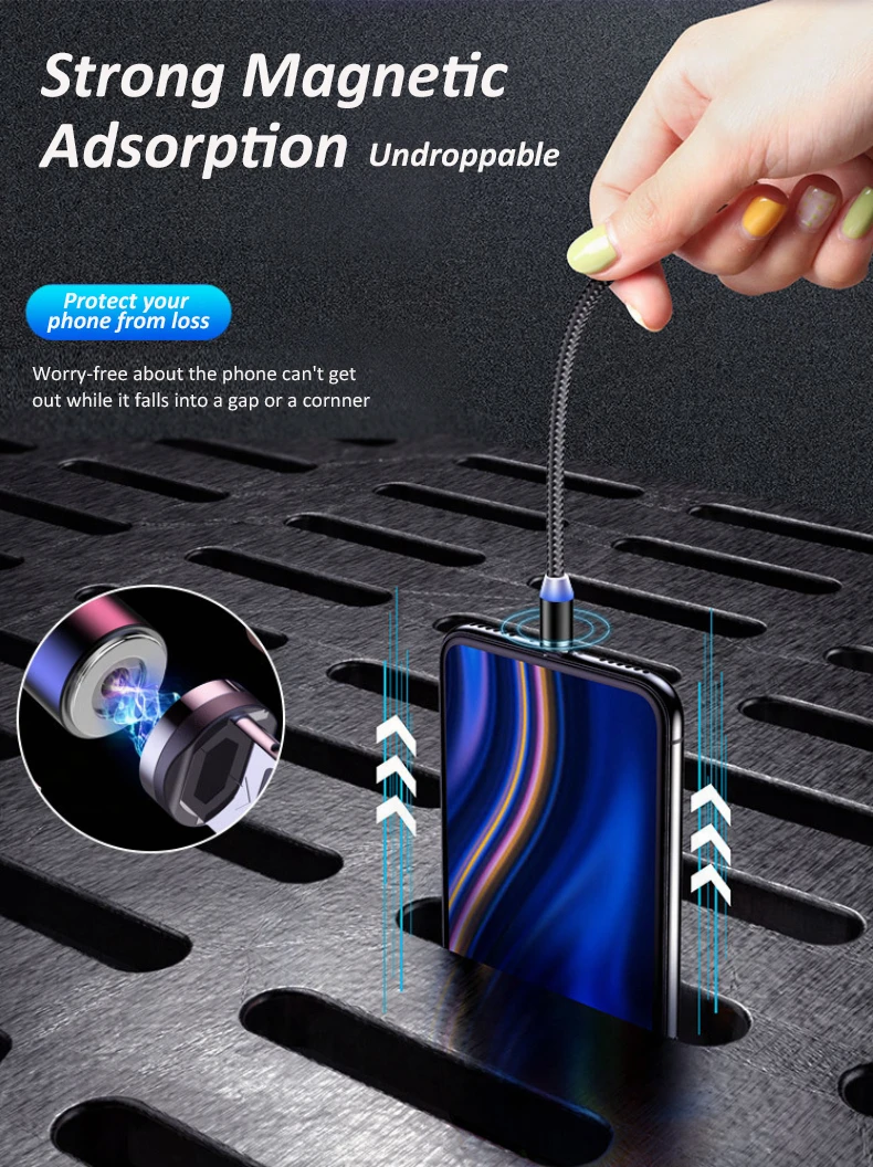 Магнитный светодиодный кабель Micro USB 2 м для Samsung Android Type-c зарядка iPhone 11 12 XS XR провод