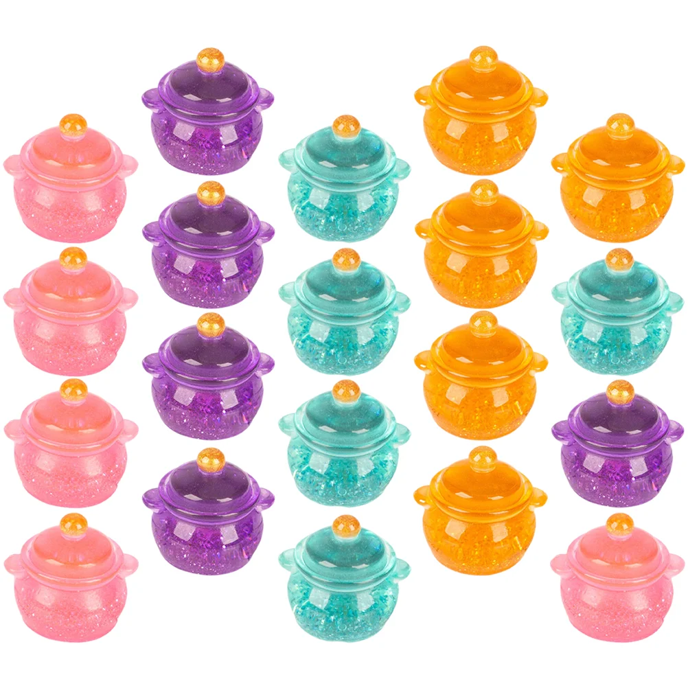 

20 Pcs Miniature Pot Joyful Cookers Ornaments Pots Miniatures House Toys Children Cookwares Resin Model Decorative Micro