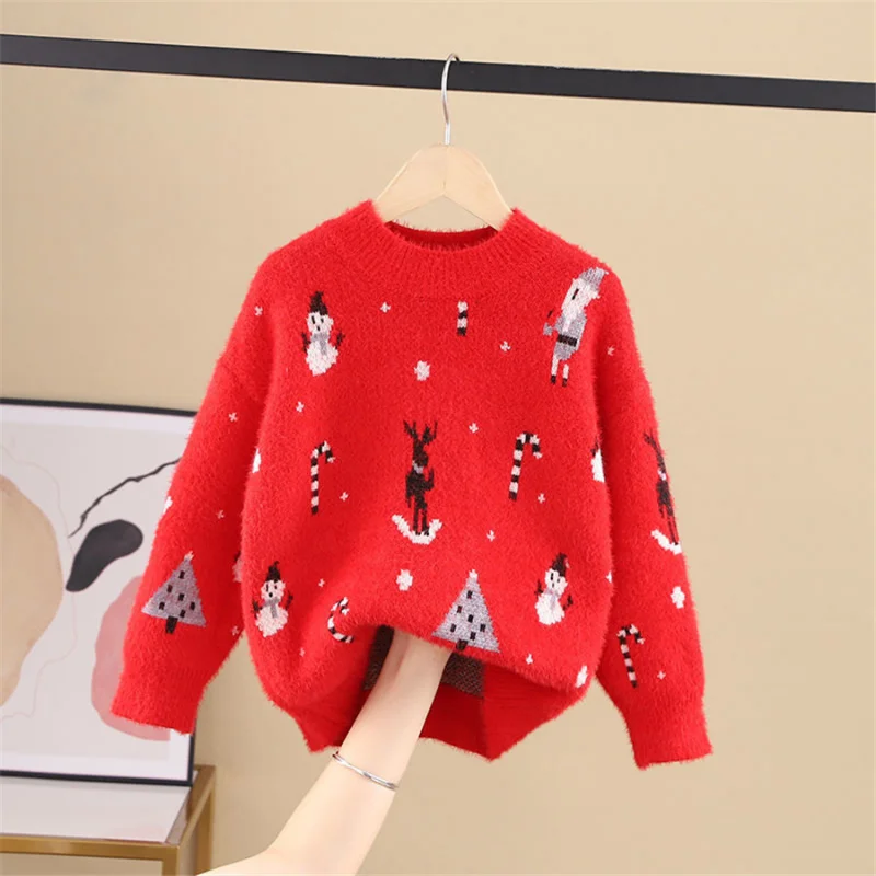 

Children's Imitation Mink Sweater Boys' and Girls' Knitwear Sweater Autumn and Winter Westernized Baby Cartoon Sweater