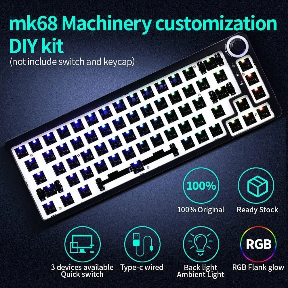 

TM680 LK67 Hot Swap Customized Mechanical Keyboard Kit Wired RGB Backlight 3/5 Pins 3 Mode Keyboard Kit