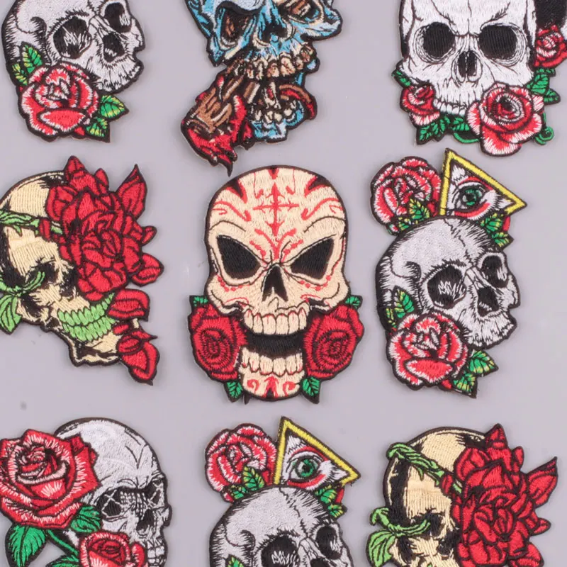 

Punk Cartoon Flower Skull Embroidery Patches for Clotching Crochet Flowers Patch for Clothing Accessories Jeans Badge Patches