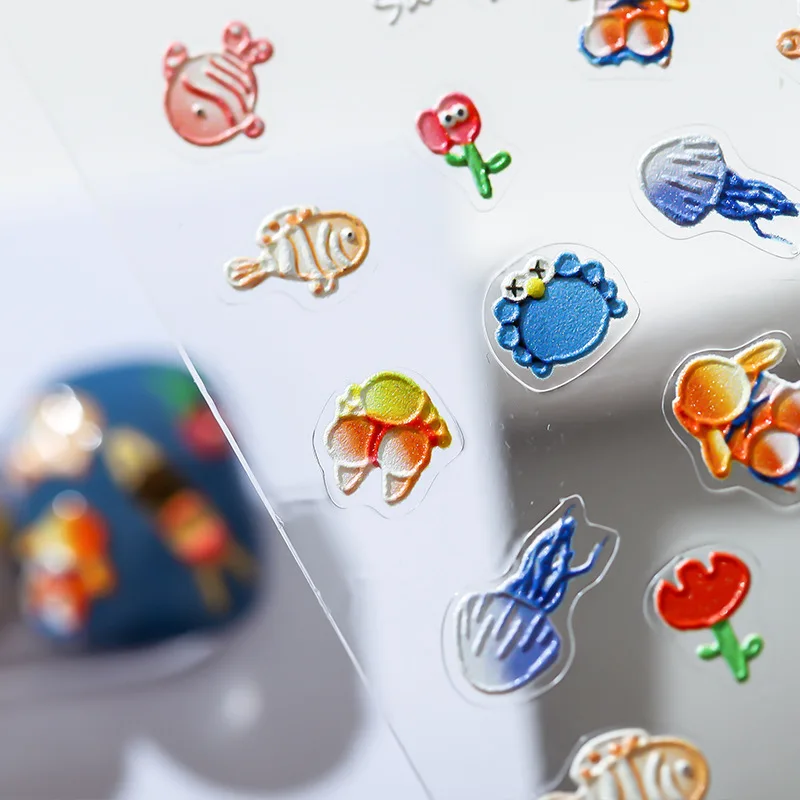 Мультяшные летние пляжные 5D мягкие рельефные Самоклеящиеся украшения для ногтей