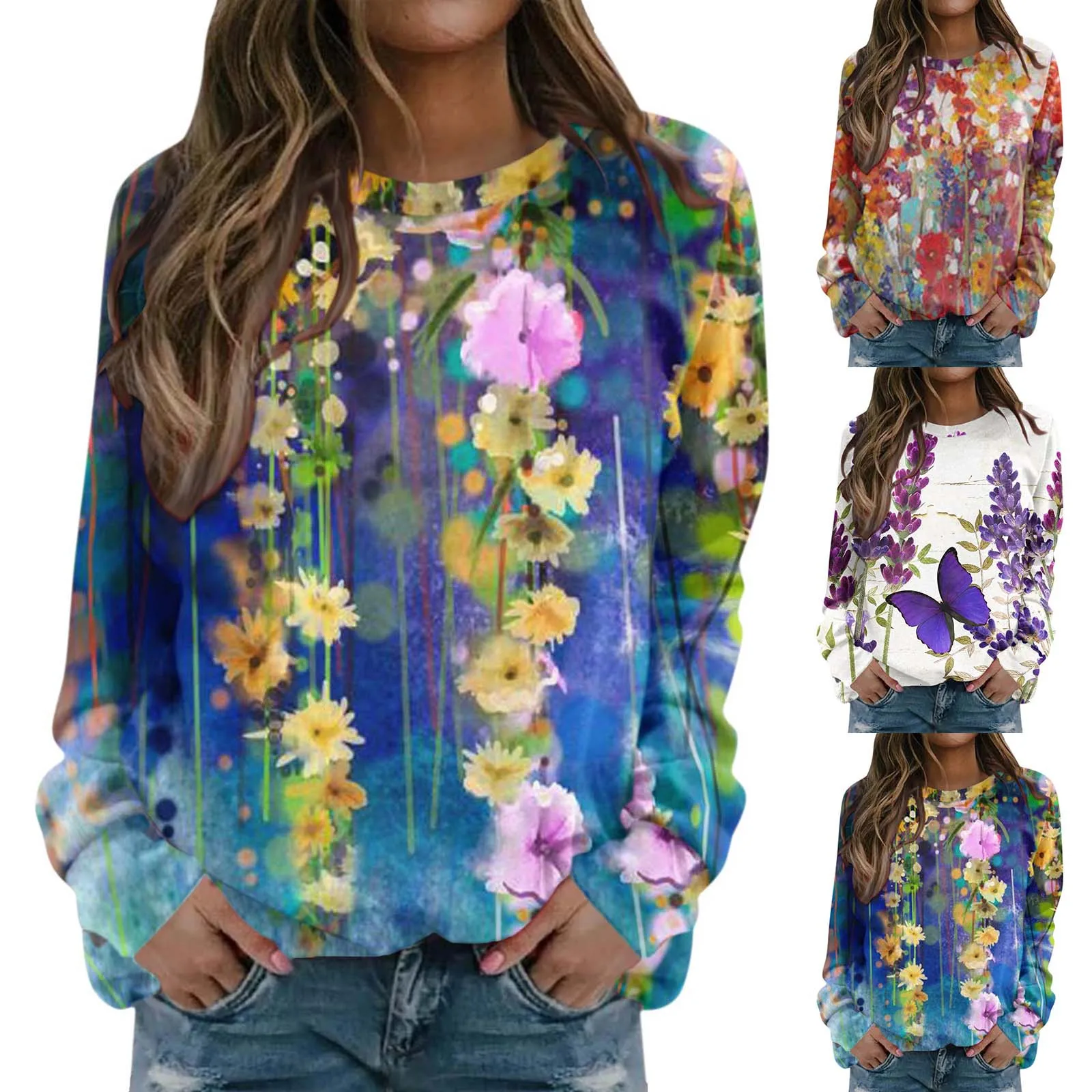 

Tops For Womens Daily Print O Neck Sweatshirt Round Neck Fit Pullover Tops Casual Long Swear Suit Women Sweat Full Zip Women