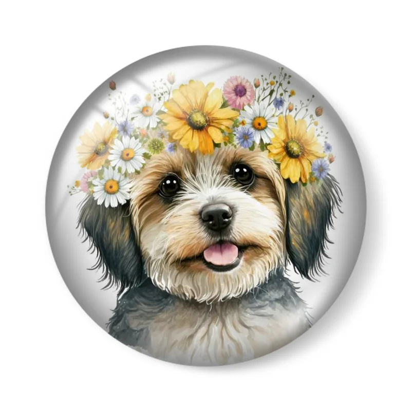 Watercolor flower action pattern DIY Tiger Ox deer horse 10pcs 2-30mm Round photo glassdemo flat back Making findings
