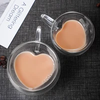240ml heart love shaped glass mug couple cups double wall cup heat resistant tea beer mugs milk coffee cup gift drinkware