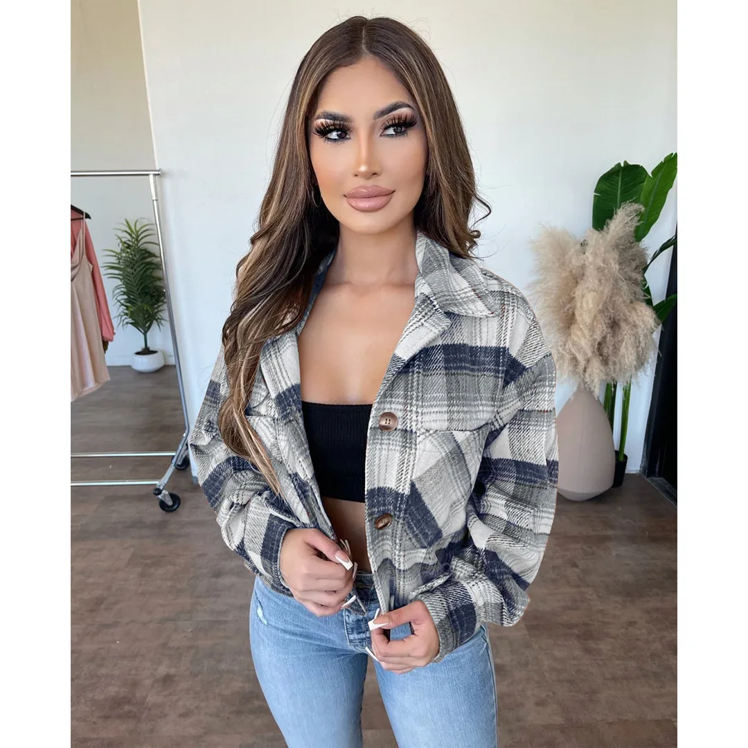 

Женская укороченная куртка в клетку Wishyear, стильный элегантный кардиган, зимняя одежда, 2022