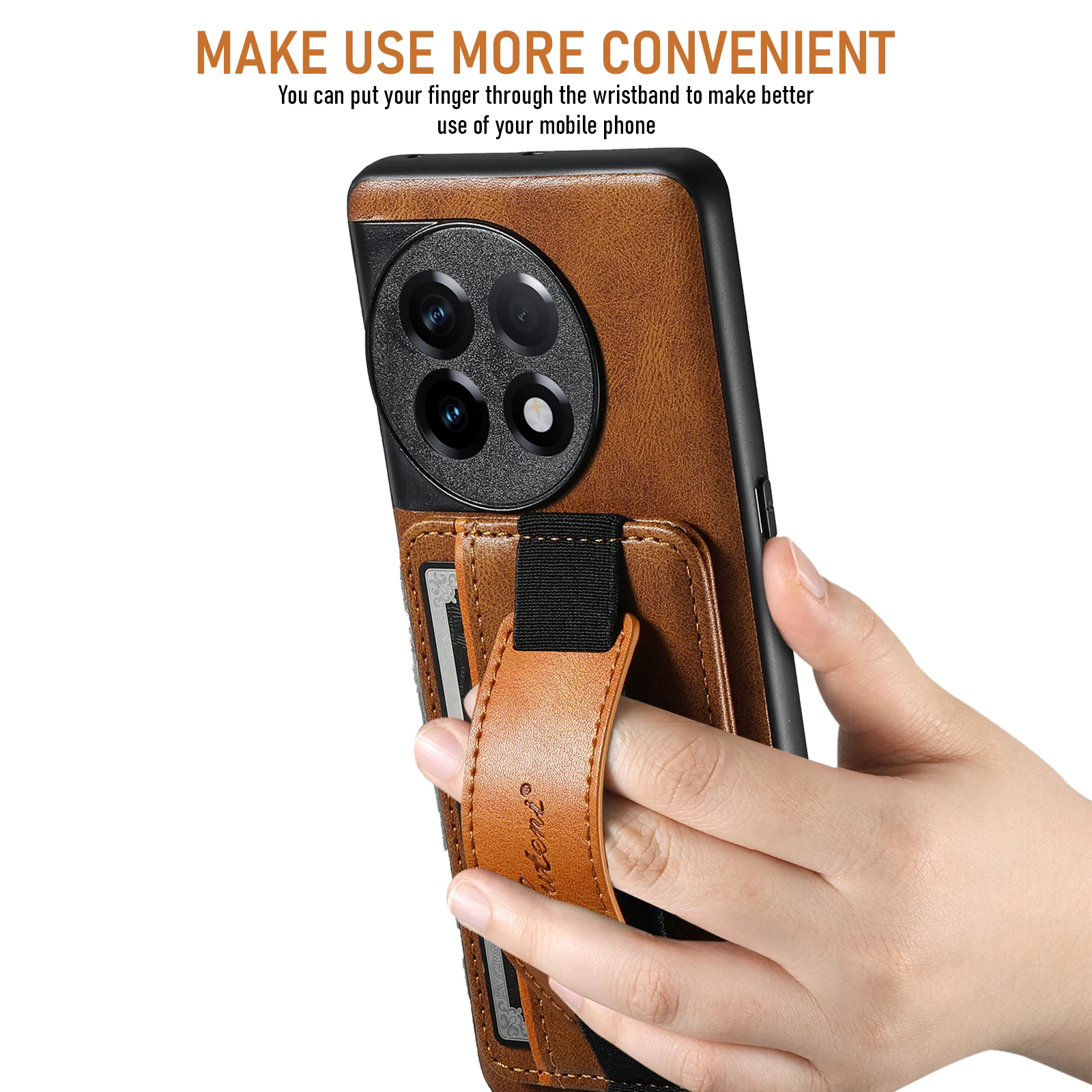 Vintage Leather Case For OnePlus 11 Luxury Classic Back Cover Wallet Card Slot Holder Pouch Built-in Wristband Metal Ring 1+11