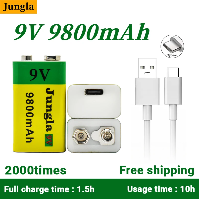 

NEW 9V 9800mAh li-ion Rechargeable battery Micro USB Battery 9v battery lithium for Multimeter Microphone Toy+USB charging cable
