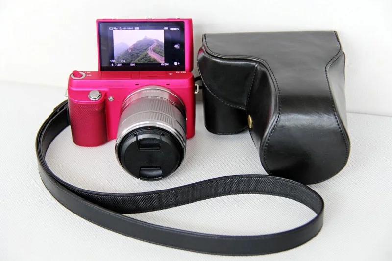 Кожаный чехол для фотоаппарата ремешок смартфона Sony с объективом 18-55 мм - купить