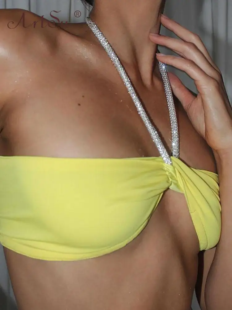 

ArtSu Women Sexy Halter Backless Cropped Tops Vest Female Fashion Sleeveless Ruched Club Wear Party 2022 New Summer ANDYVE462