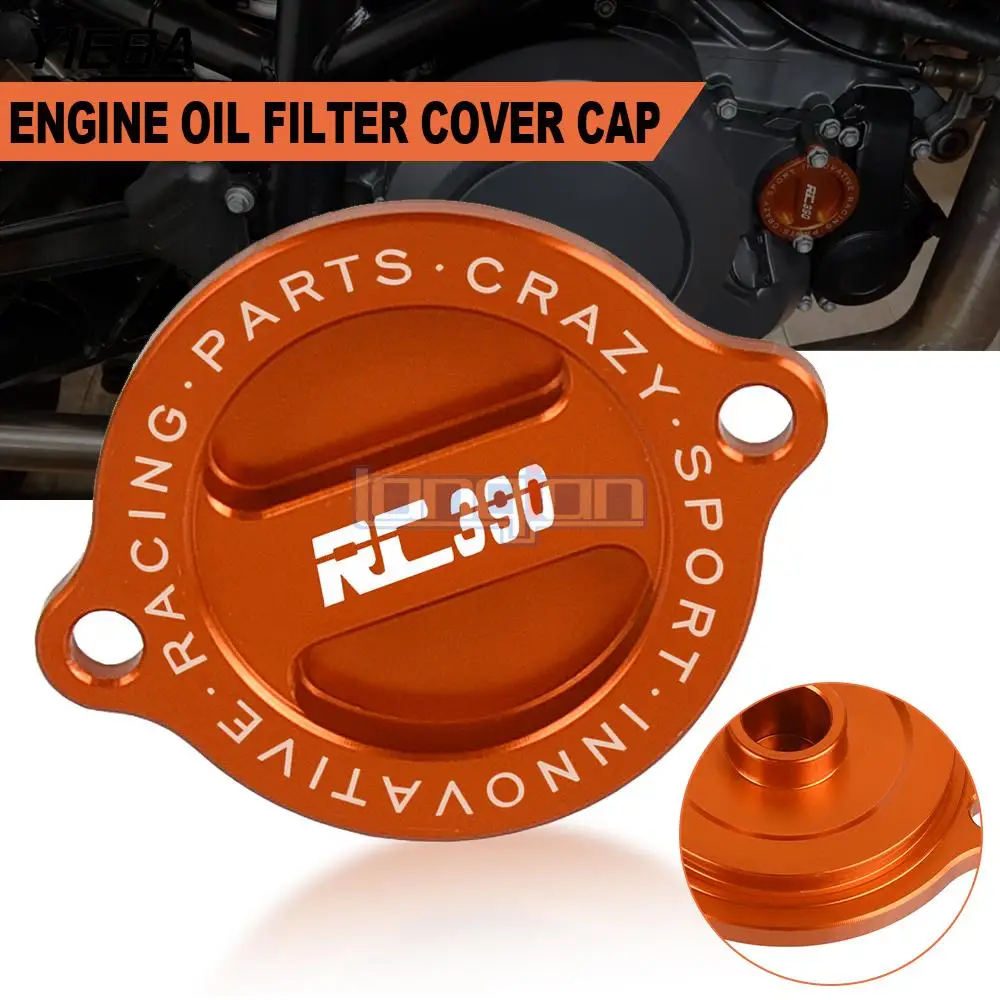 RC 390 LOGO Motorcycle Refit Engine Oil Filter Cover Engine Tank Cap For RC390 2014 2015 Accessories Aluminum CNC RC 125 RC 200