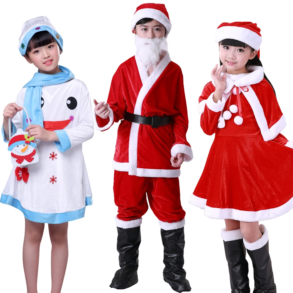 Kids Christmas Cosplay Costumes Santa Claus with Boots Baby X-Mas Outfit Dress/Pants+Tops+Hat+Cloak+Belt for Boys Girls