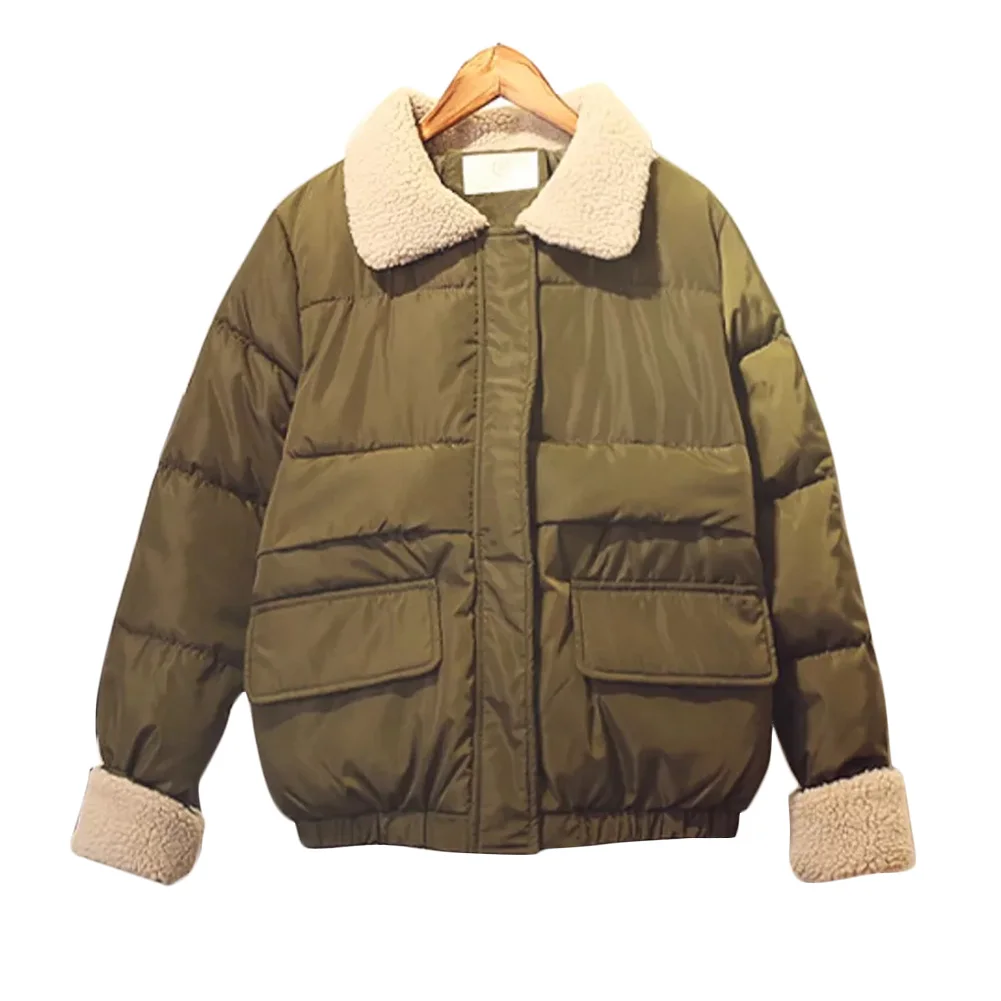 

Short Loose Warm Winter Cotton Blend Lapel Soft Outdoor Students Long Sleeve Women Jacket