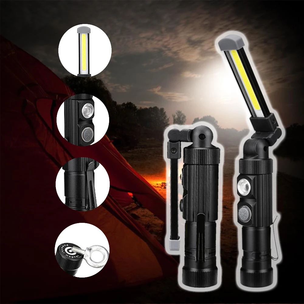 

USB Tape Clip Cob Portable Folding Work Light Bars Maintenance Hook Lamp 360 Degree Flashlight Magnetic Spot For Outdoor Camping