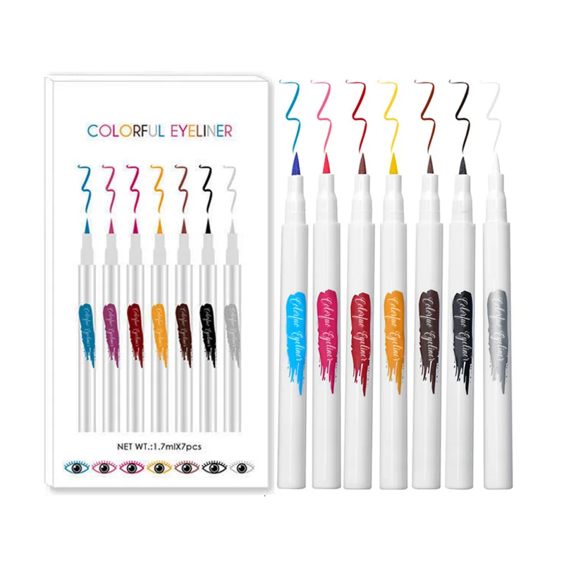 

7 Colors/Box Makeup Colored Eyeliner Gel Pencil Kit Waterproof Color White Eye Liner Pen Make Up Set Cosmetic Yellow Blue Beauty