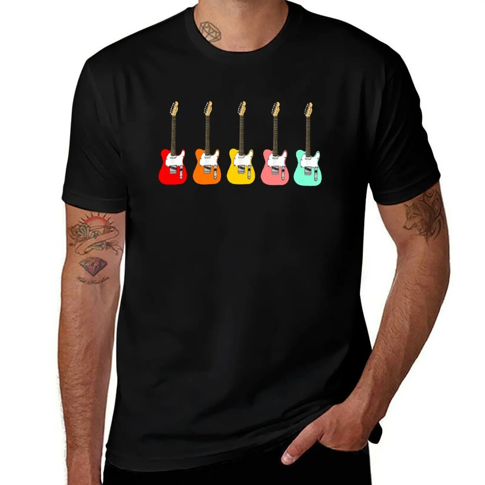 Фото Футболка с принтом электрогитары Telecaster, рабочая, для активного отдыха, с коротким рукавом. №1
