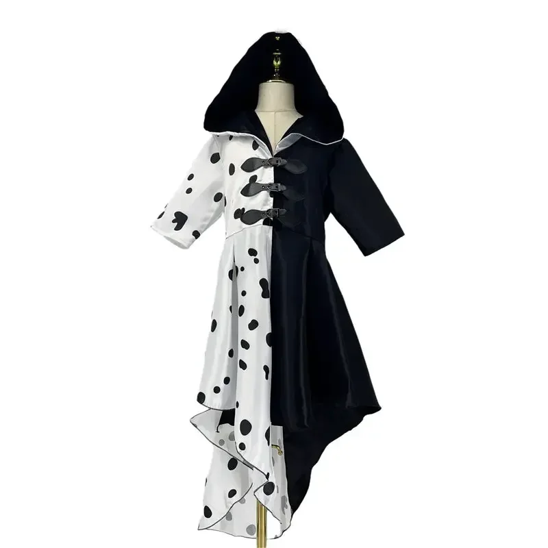 Новый Cossky черно-белый костюм для косплея Cruella De Vil детское праздничное платье