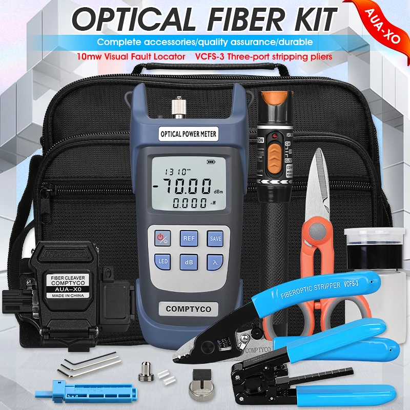 

COMPTYCO Free shipping FTTH Fiber Optic Tool Kit with Fiber Optica Power Meter and 10mW Visual Fault Locator AUA-XO FTTH tool