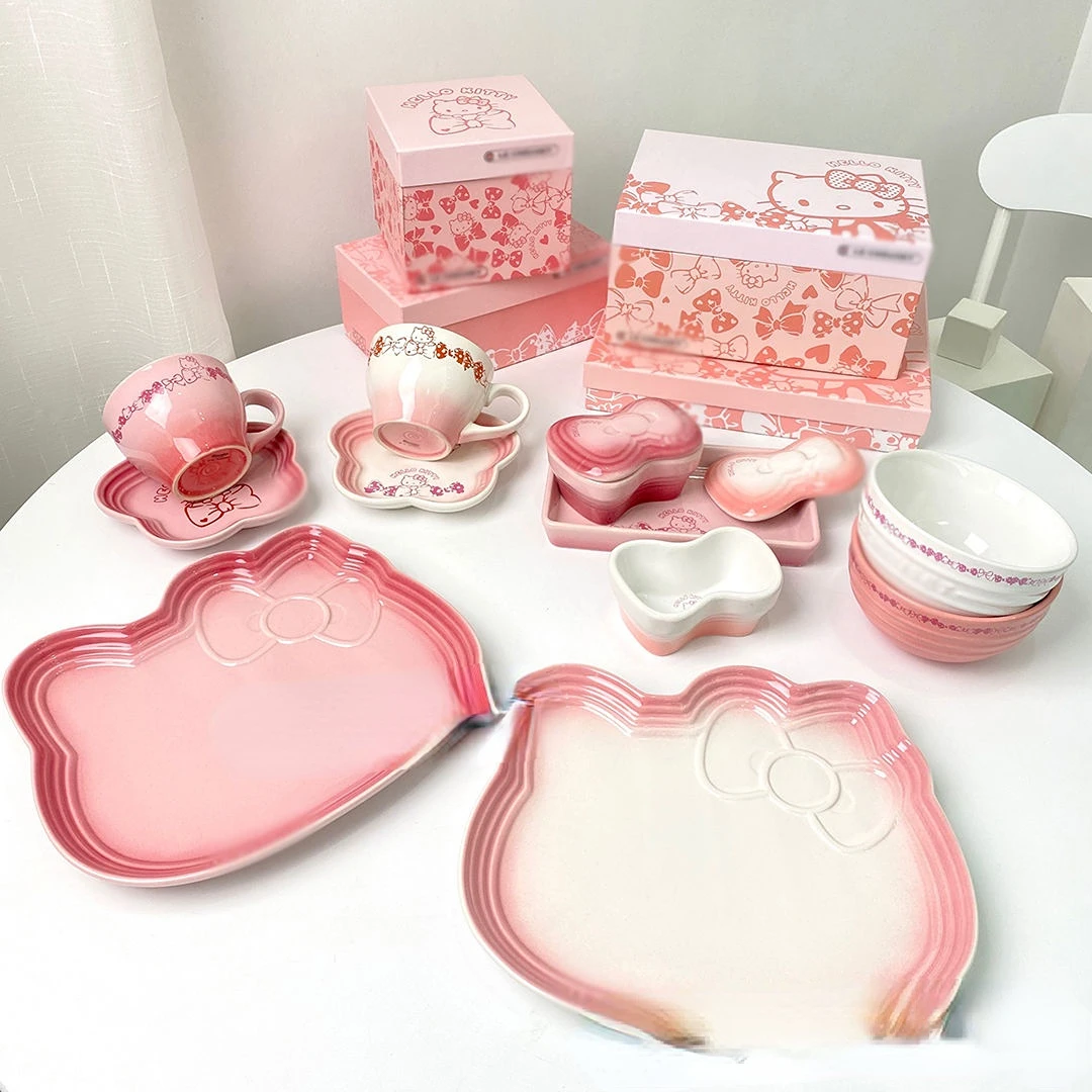 

Hellokitty Rainbow Joint Ceramic Plate Tableware Gift Box Slow Cooker Rice Bowl Cup and Saucer Household Supplies