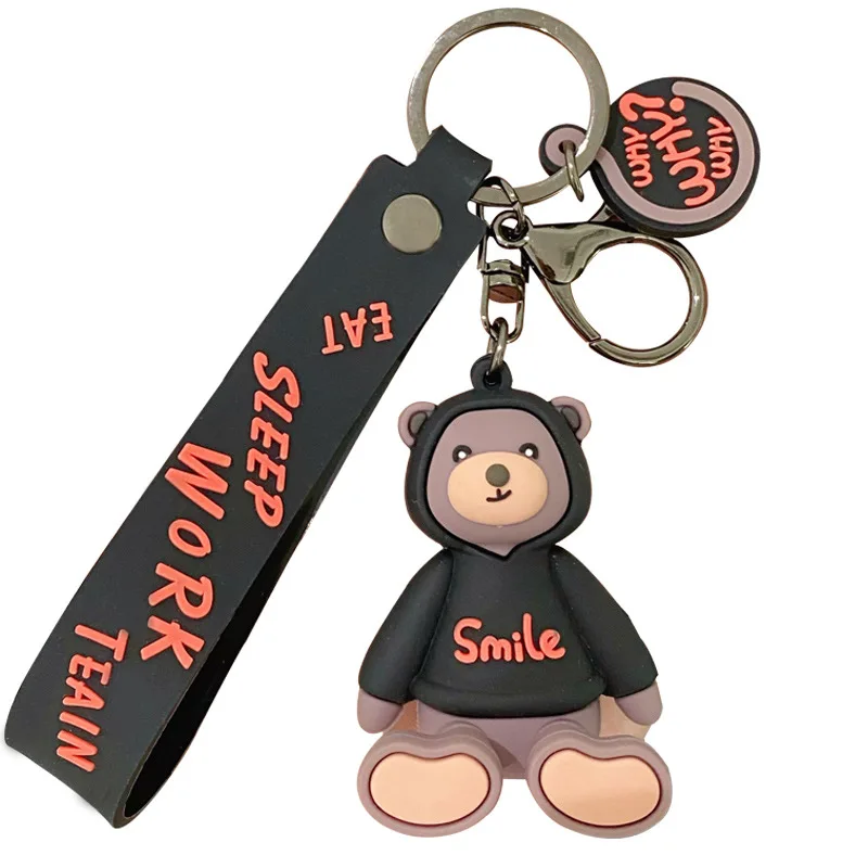 

Cute Bear Keychains for Backpack Cartoon Keychain for Car Key Child Keyring Black Gun Plated Key Chains Gift Boy