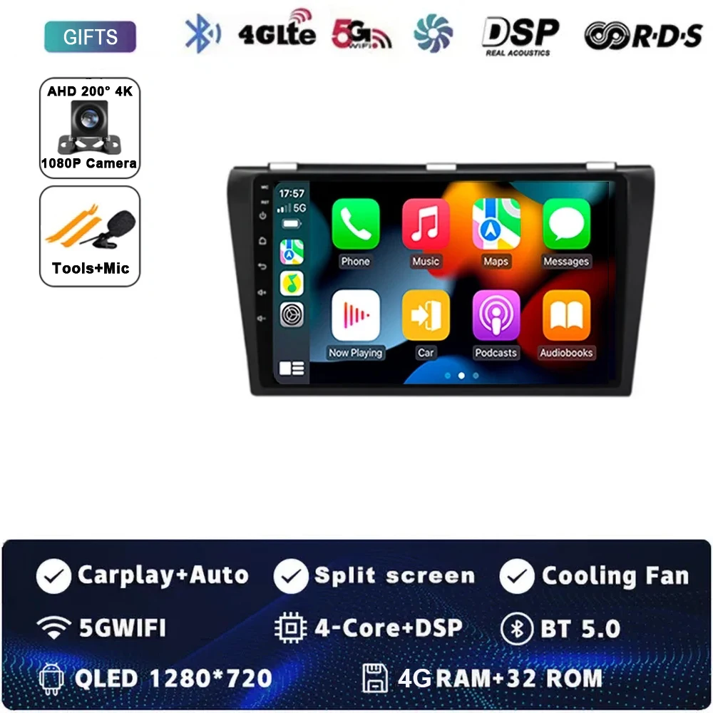 

Магнитола на Android 14 для Mazda 3 I BK 2003-2009 2K QLED Android автомобильный мультимедийный видеоплеер GPS AI Voice 4G CarPlay стерео головное устройство
