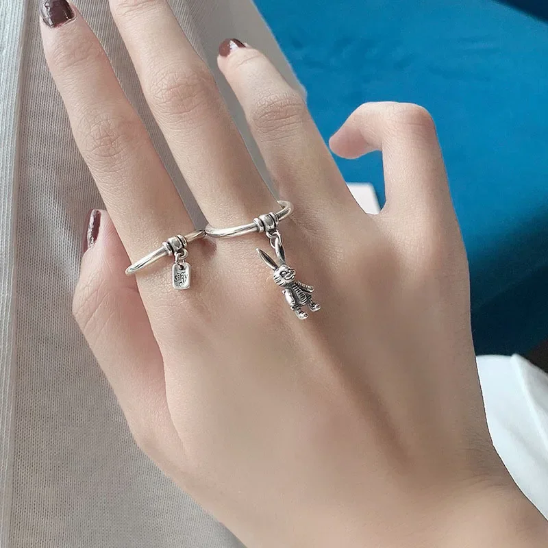 Многослойная одежда в стиле ретро кольца из серебра 925 пробы с кроликом и