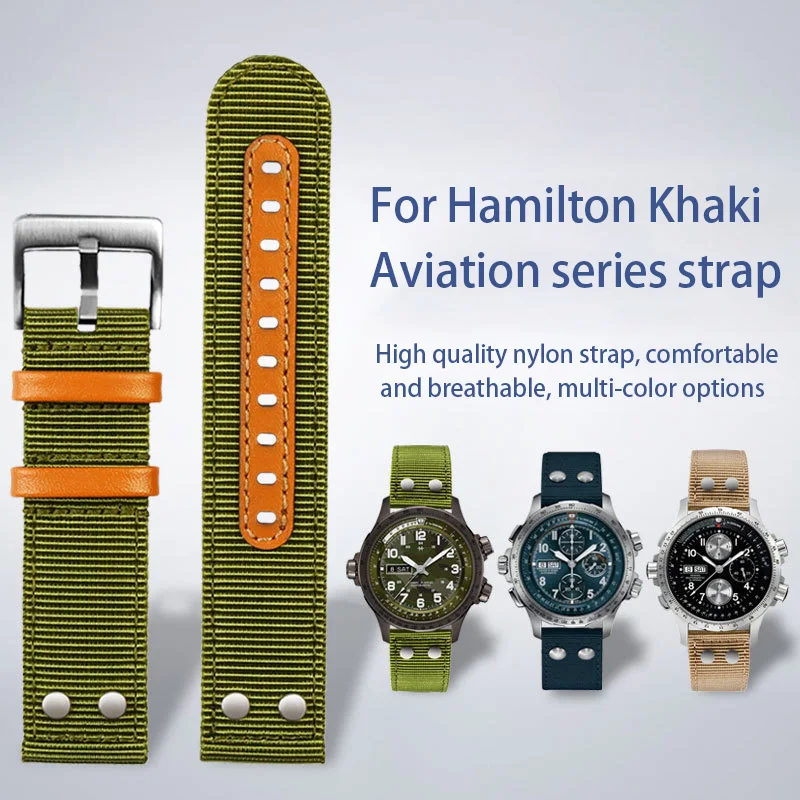 

22mm Nylon Straps for Hamilton Seiko Watch Band Rivet Mens Military Pilot Khaki Field Aviation Canvas Bracelet Watch accessories
