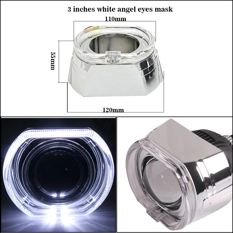 

SANVI 2 шт. 2,5 дюйма 3 дюйма маска ангельских глаз Shourd белый желтый сигнальный свет DRL для обновления фар автомобиля Bi светодиодные ксеноновые линзы проектора