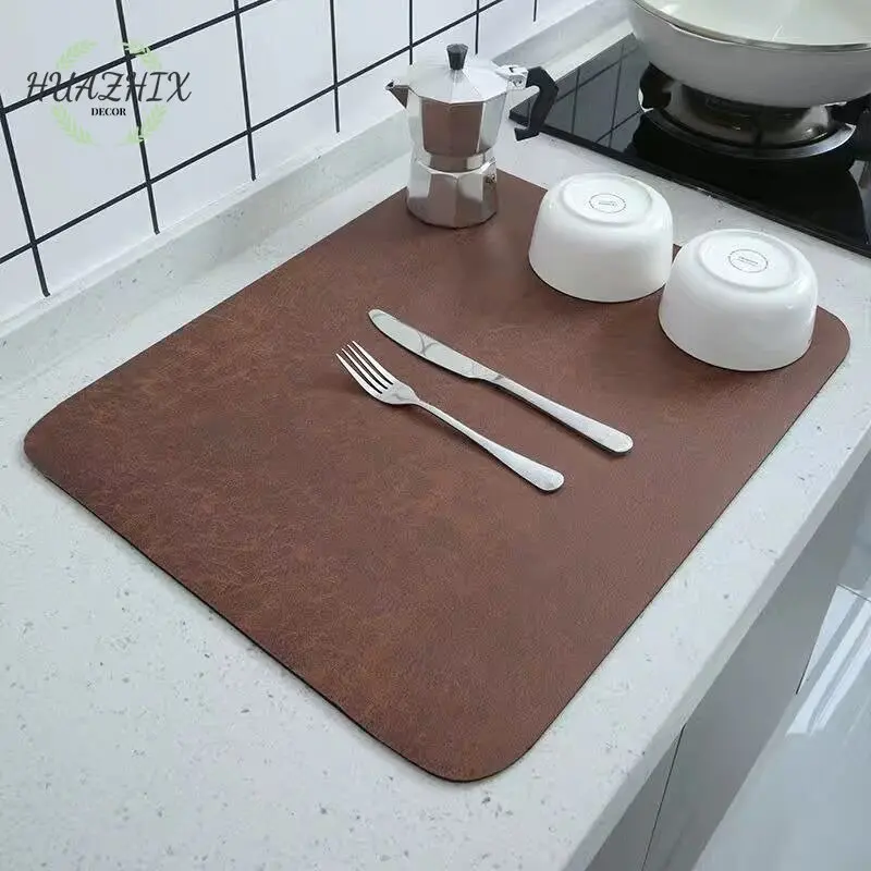 

Solid Color Rubber Kitchen Coffee Drain Pad Super Absorbent Dish Drying Mat Antiskid Hide Stain Tableware Placemat Home Decor