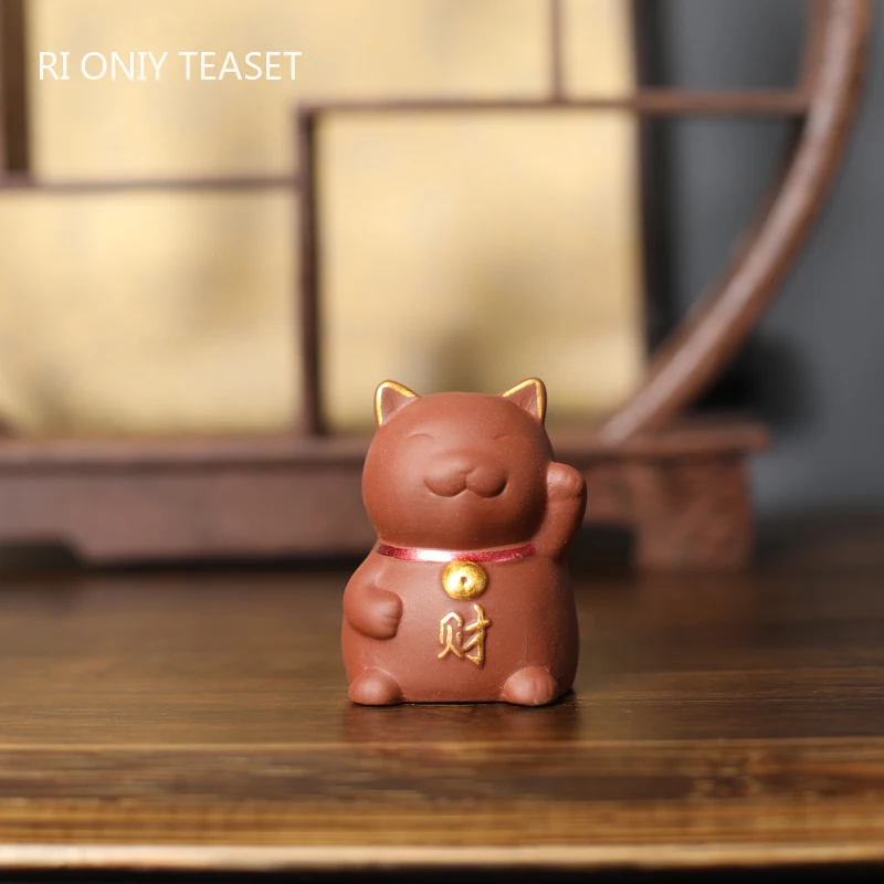 

Chinese Boutique Purple Clay Tea pet Mascot Lucky Cat Tea Figurine Ornaments Handmade Crafts Tea Set Decoration Accessories