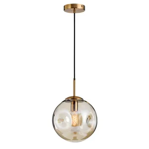 Nordic Pendant Lighting Kitchen Island Adjustable Lamp with D20cm D25cm Amber Grey Clear Concave Glass Shade for Home Store