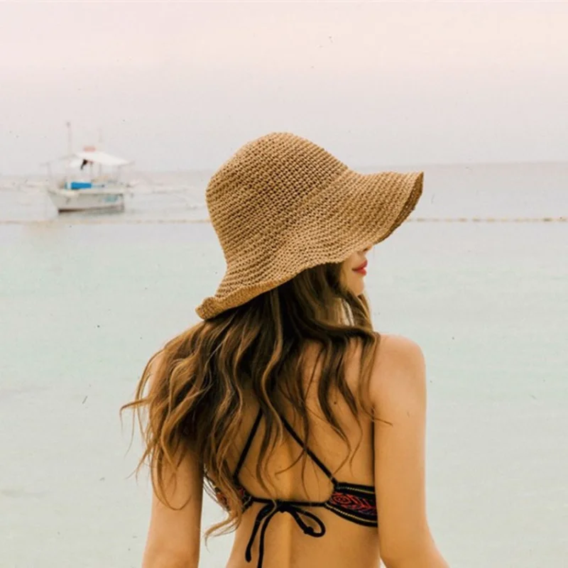 

Sun Hat Wide Brim Floppy Summer Hats for Women Beach Panama Straw Dome Weave Bucket Hat Femme Shade Hat Women Hats