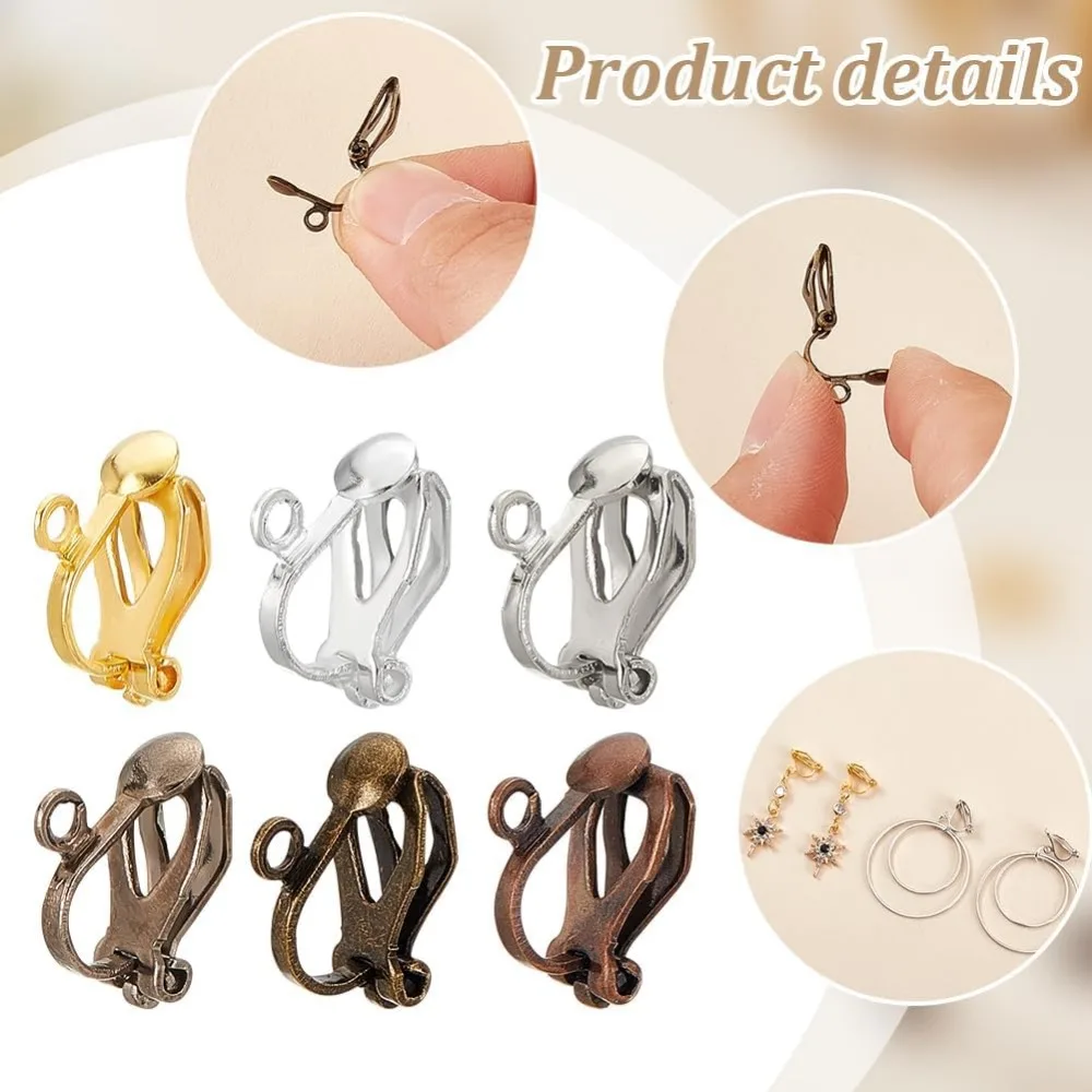 96 Pieces Brass Clip-on Earring Converter Component 13x6x7mm for Non-Pierced Ears 6 Colors |