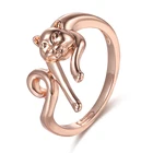 FJ Женская милая лапкакошкакруглая форма 585 розовое золото цвет белые кольца с камнями